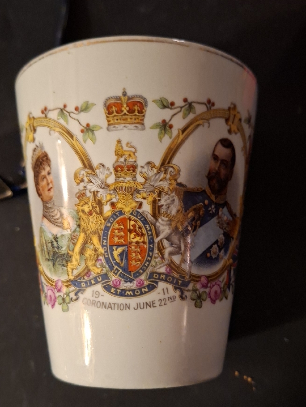 Royal Coronation Commemorative China Beaker - White with Gold Accents